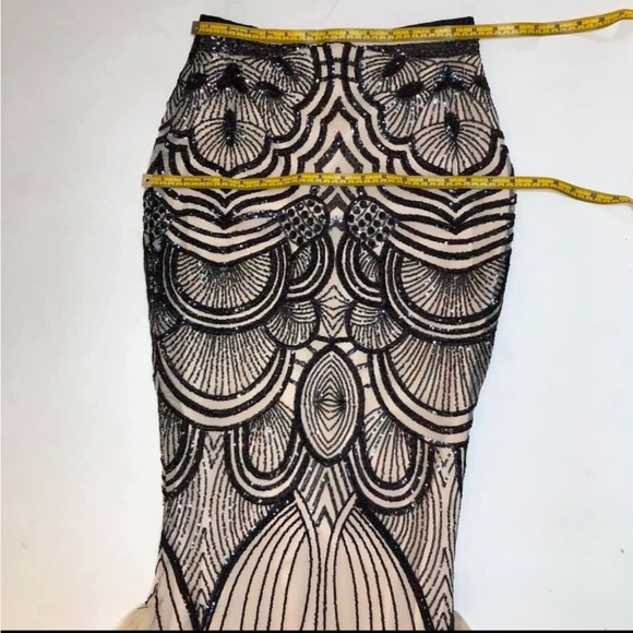Art deco sequin black and beige mesh mermaid fit flare long skirt - Picture 11 of 11